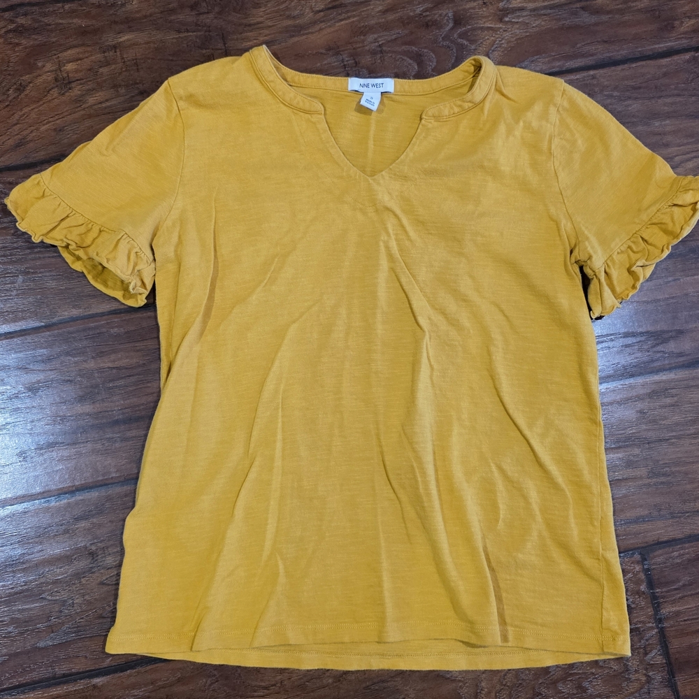 Nine West Mustard Ruffle Sleeve Tee